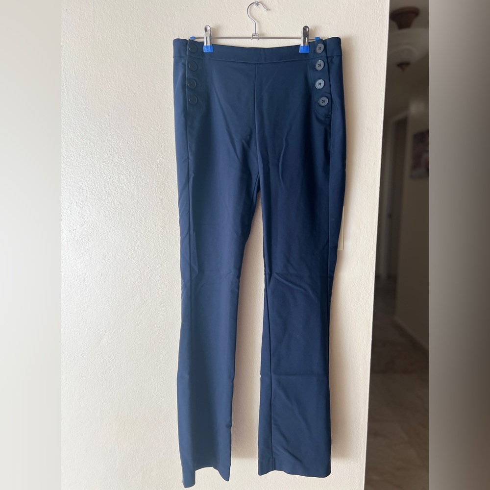 8L Long Express Columnist Boot Midrise Navy High-Waisted Button Pants